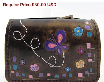 Leather clutch purse - The Butterfly