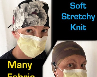 Soft Jersey Knit Scrub Cap with adjustable tie back for men or women - Multiple Fabric Choices