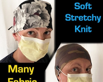 Soft Jersey Knit Scrub Cap with adjustable tie back for men or women - Multiple Fabric Choices