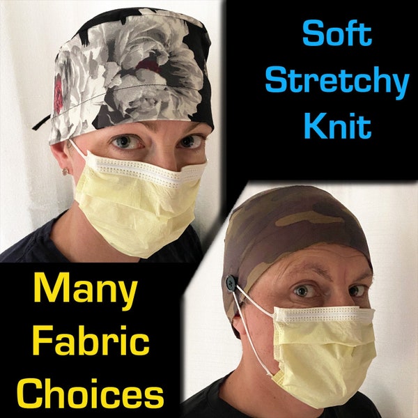 Soft Jersey Knit Scrub Cap with adjustable tie back for men or women - Multiple Fabric Choices