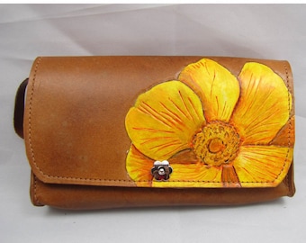 Leather Clutch Purse - Yellow Flower Spring Has Sprung