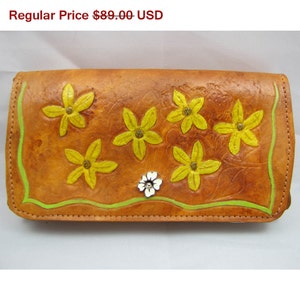 Leather Clutch Purse - Rustic Flower