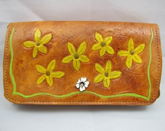 Leather Clutch Purse - Rustic Flower