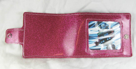 Vinyl Wallet - Pink Glitter - With Changeable Picture Window