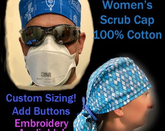 Scrub Cap, Surgical Hat, Nurse Doctor Cap,  Mens and Womens Unisex,  Cotton, Machine Washable - Custom Choices