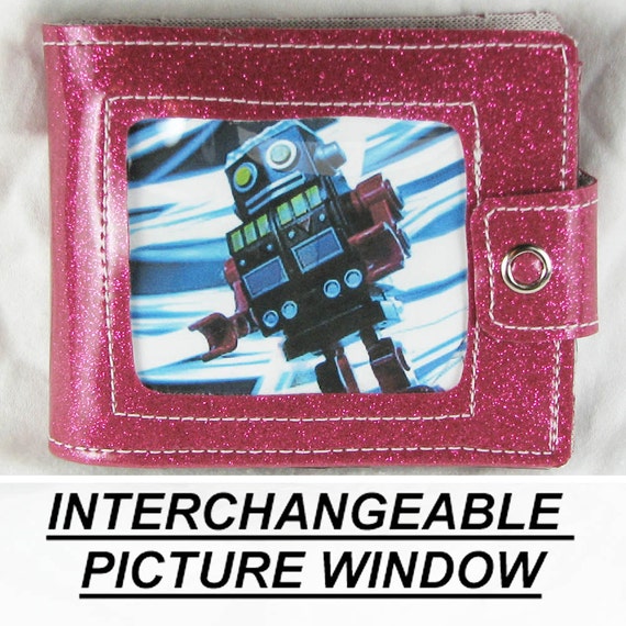 Vinyl Wallet - Pink Glitter - With Changeable Picture Window