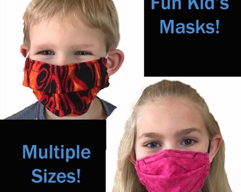 Youth & Kid's Pleated Face Mask, Cotton, Washable, Filter Pocket, Moldable Nose Wire: READY TO SHIP