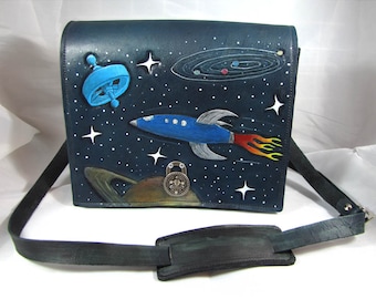 Rocket Ship - Leather Messenger Bag