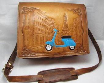 Leather Messenger Bag - Holiday in Paris