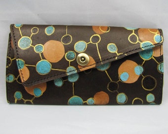 Leather Wallet/Clutch Purse - Bubble Dots
