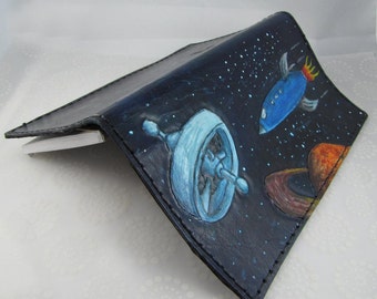 Leather Check Book cover - Journey Through Space