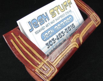 Leather Business Card Holder - Deco style