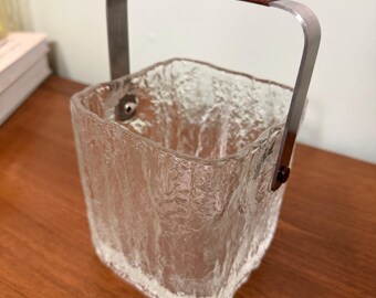 Cubitera vintage Hoya - Vidrio texturizado de estilo moderno de mediados de siglo, artículos de bar MCM, decoración para carrito de bar escandinavo, hecha en Japón.