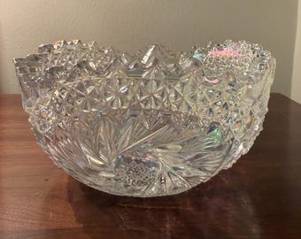 Vintage L.E. Smith Comet in the Stars Carnival glazen kom | Iriserend geperst glas | Glas uit het midden van de eeuw
