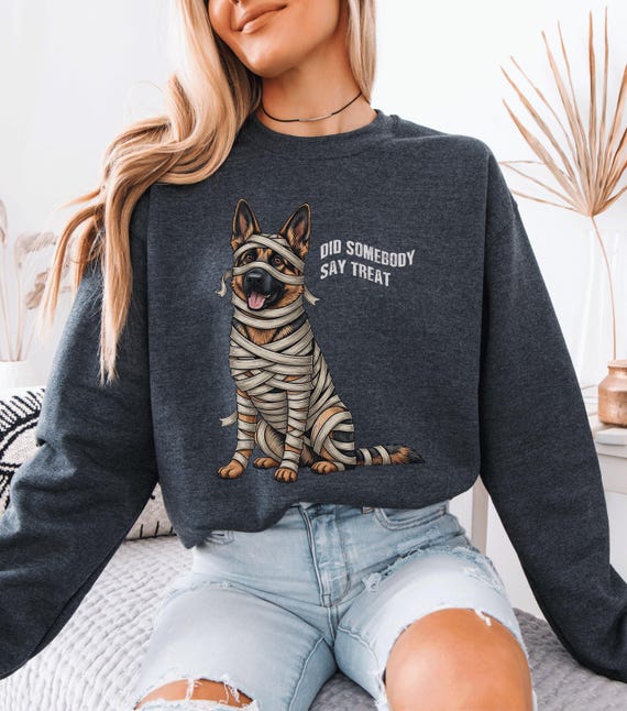 Moletom de Halloween com estampa de múmia pastor alemão Suéter