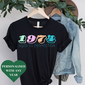 Camiseta personalizada do aniversário Reino Unido | Presentes de aniversário para mulheres | Camisetas vintage personalizadas de aniversário para mãe, esposa, namorada, irmã |