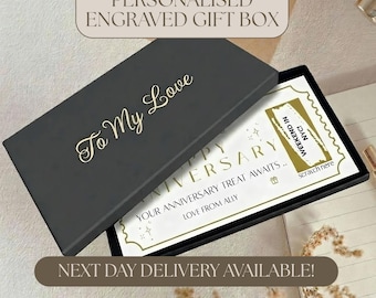 Tarjeta rasca y gana de aniversario, regalo personalizado para rascar y descubrir, tarjeta rasca y gana de aniversario personalizada, caja de regalo grabada personalizada