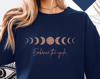 Sweatshirt céleste, pull phases de lune, pull lune mystique bohème et soleil, astronomie bohème lune, lune spirituelle femme vêtements cadeaux