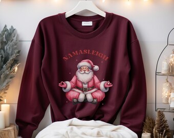 Namasleigh kersttrui voor dames | Grappige kersttrui | Kersttrui voor yogaliefhebber | Yoga-kerstshirt | Feestelijke kersttrui