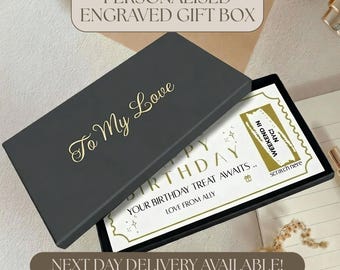 Birthday Scratch Card. Personalised Scratch to Reveal Gift, Custom Scratch to Reveal to Reveal Gift Ticket, Personalised Engraved Gift Box