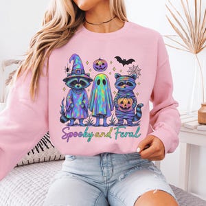 Spooky & Feral Raccoon Fancy Dress Halloween Sweatshirt | Funny Animal Fall Sweater