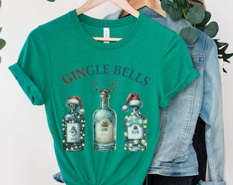 T-shirt liefhebbers van jenever kerstmis | Gingle Bells-T-shirt dames | T-shirt Gin Lover | Kerst drinkt-shirt | Grappige feestelijke top | Kerstcadeau voor ginliefhebber