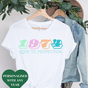 Camiseta personalizada do aniversário Reino Unido | Presentes de aniversário para mulheres | Camisetas vintage personalizadas de aniversário para mãe, esposa, namorada, irmã |