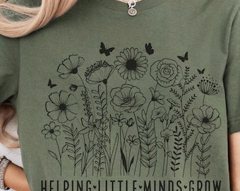 Ayudando a las pequeñas mentes a crecer: gráfico negro, regalo para educadores, camiseta de agradecimiento a los maestros, atuendo para el aula, regalo de fin de año