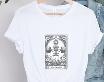 The Deadlift, Distressed Tarot Card Unisex Tee, Spiritual Minimalist Graphic T-Shirt, Occult Short Sleeve Shirt, Mystical Tee, Tarot Lover