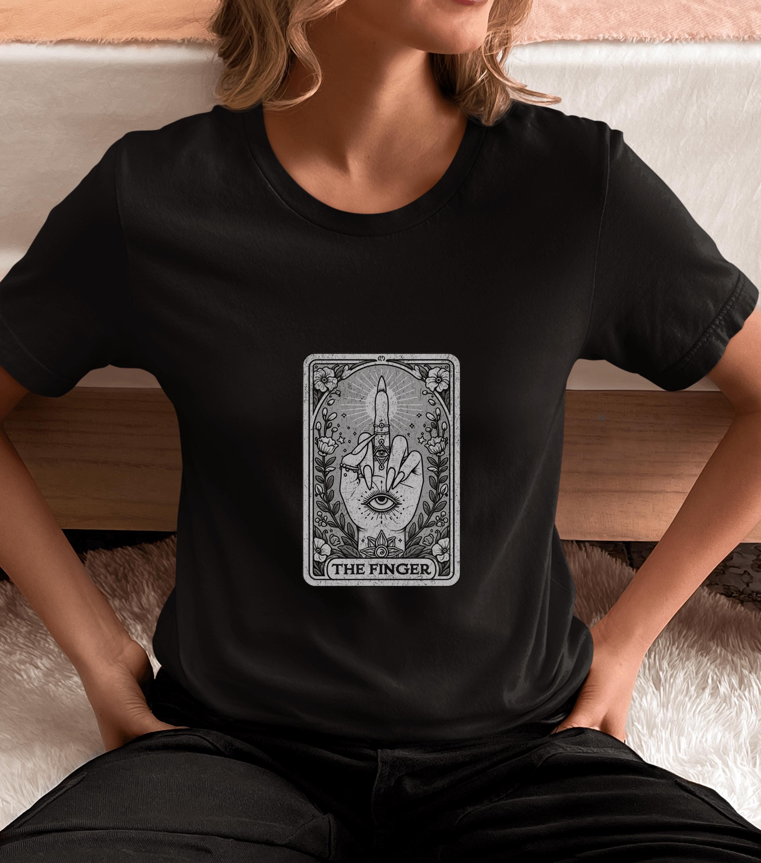 The Finger, Distressed Tarot Card, Spiritual Minimalist Graphic T-Shirt, Occult Short Sleeve Shirt, Mystical Tee, Tarot Lover Gift
