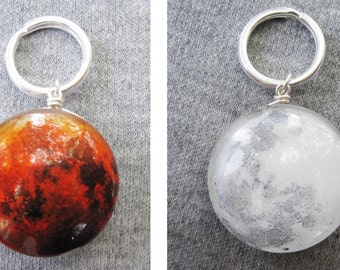 Double Sided Blood Moon Key Chain, Hand-Made, Sterling Silver