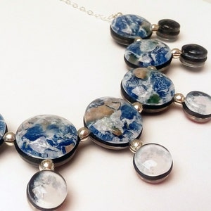 Day and Night Earth and Moon Necklace, Double Sided, Sterling Silver image 1