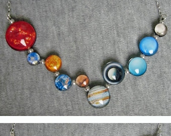 Mini Wiggly Solar System Double Sided Sterling Silver Necklace, Hand-Made