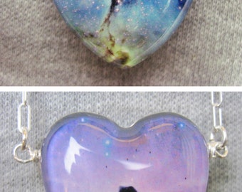 Double Sided Heart Shaped Horse Head and Elephant's Trunk Nebulae Necklace, Hand-Made, Sterling Silver