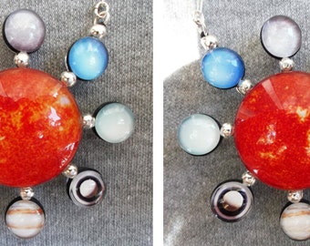 Star Burst Solar System Double Sided Sterling Silver Necklace