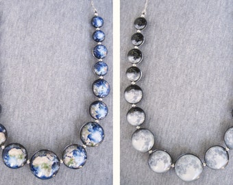 Earth Rotation and Moon Phases Double Sided Necklace, Sterling Silver
