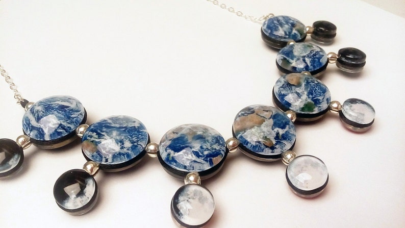 Day and Night Earth and Moon Necklace, Double Sided, Sterling Silver image 1