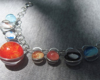 Solar System Double Sided Sterling Silver Charm Bracelet, Hand-Made
