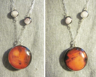 Double Sided Mars and Moons Sterling Silver necklace, Hand-Made