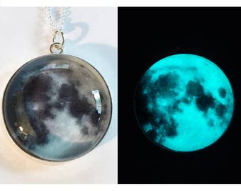 Once In a Blue Moon Sterling Silver Glow in the Dark Necklace