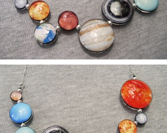 Wiggly Solar System Double Sided Sterling Silver Necklace, Hand-Made