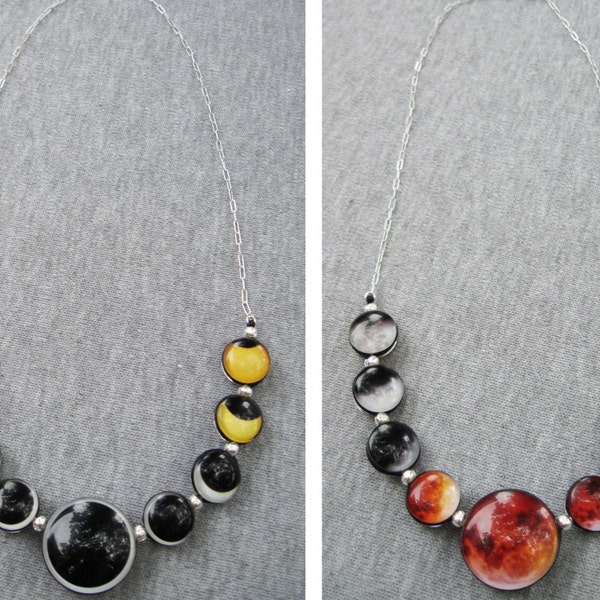 Double Sided Solar and Lunar Eclipse Necklace. Sterling silver, Hand Made