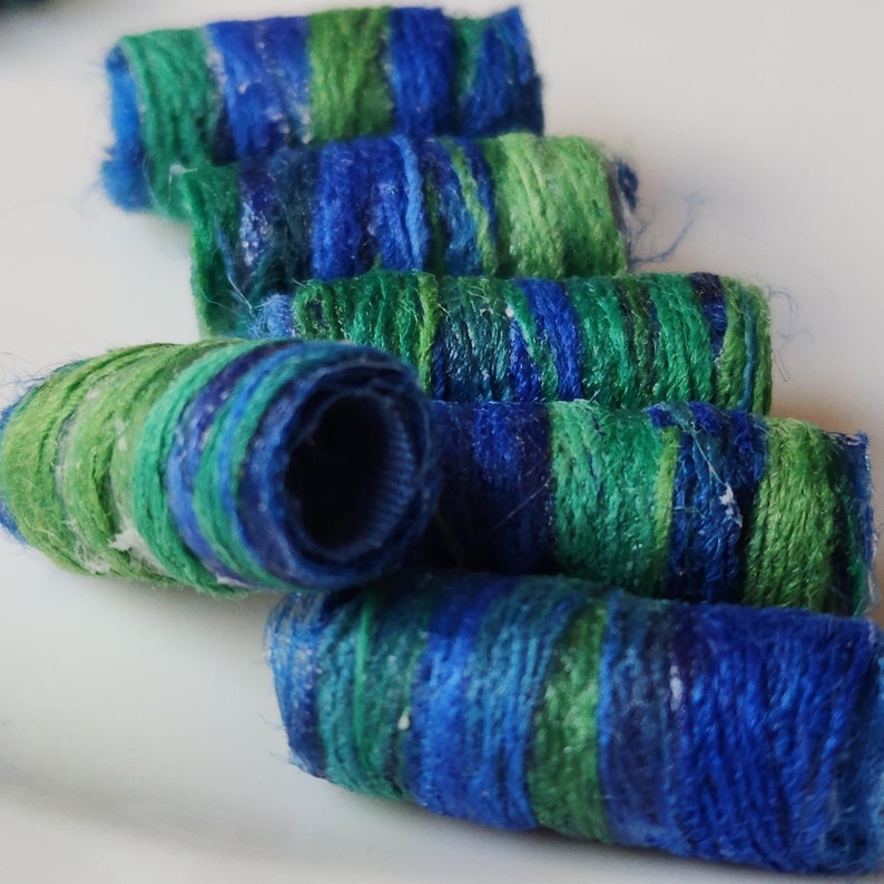 Set of 6 fabric beads. Look, mark and learn about our royal blues and vibrant greens.It's a basic lesson without sparkle. embellishment tube image 3