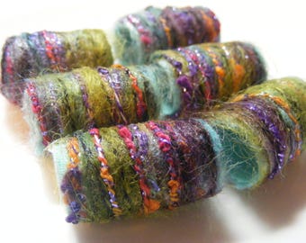 Set of 6 Fiber Textile Beads, Wide Hole