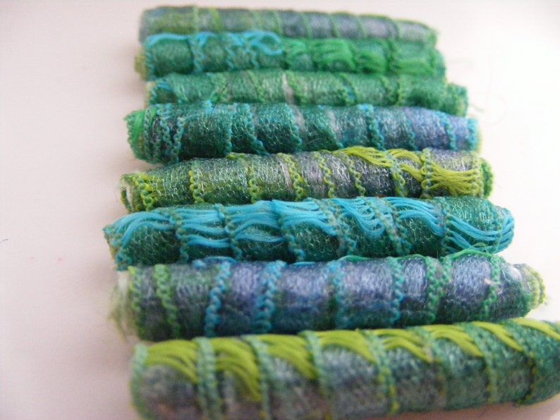 Now we fully understand the term proud as a peacock Fiber Bead Artisan jewelry bead Textile bead Set of 8 Fabric Beads Dreadlock tube
