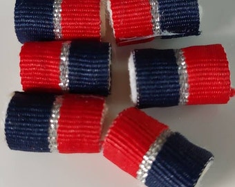 Set of 6 fabric beads, patriotic style. Red, Blue, Silver stripe. Put on a little sparkle. Fiber Bead tube, independence day hair decoration