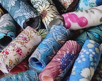 Random set of Liberty fabric beads; 7 mm hole Lightweight tube, slide, soft textile