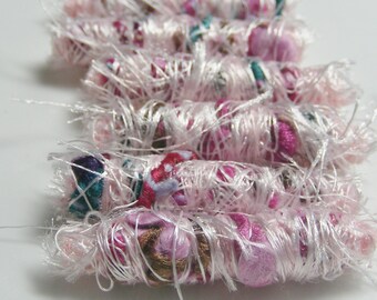 Set of 6 fabric beads. She makes us, we sell, she gets money. We're wondering what's in it for us. Fiber Beads, Artisan dread hair tube