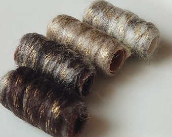 Set of 6 fabric beads. Buying Fiber Beads- It's like getting a push to go down the big slide. wide hole dread bead, chocolate brown and gold