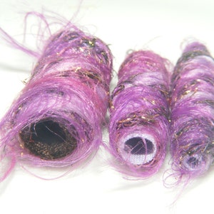 Set of 6 fabric beads. It's rather wonderful, being fiber beads. Our grape color wisps and gold sparkle Added bonus. hair bead tube slide image 4